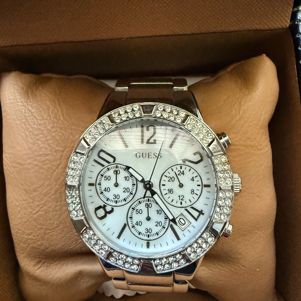 Guess Women's Silver Watch with Crystal Details